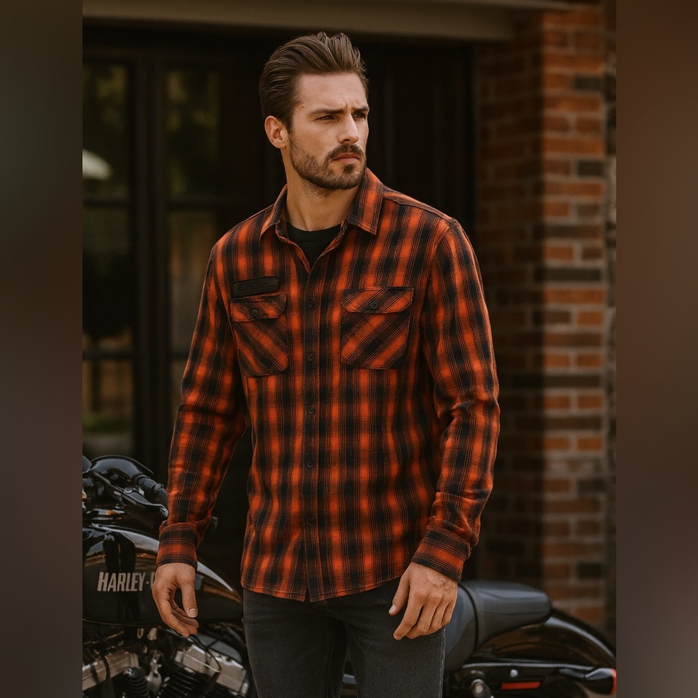 Harley-Davidson Red and Black Plaid Shirt